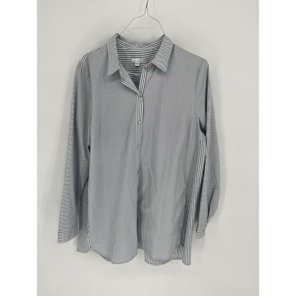 J.JILL Tunic Top Shirt Button Front ‎ Mixed Stripes Blue & White Sz XL